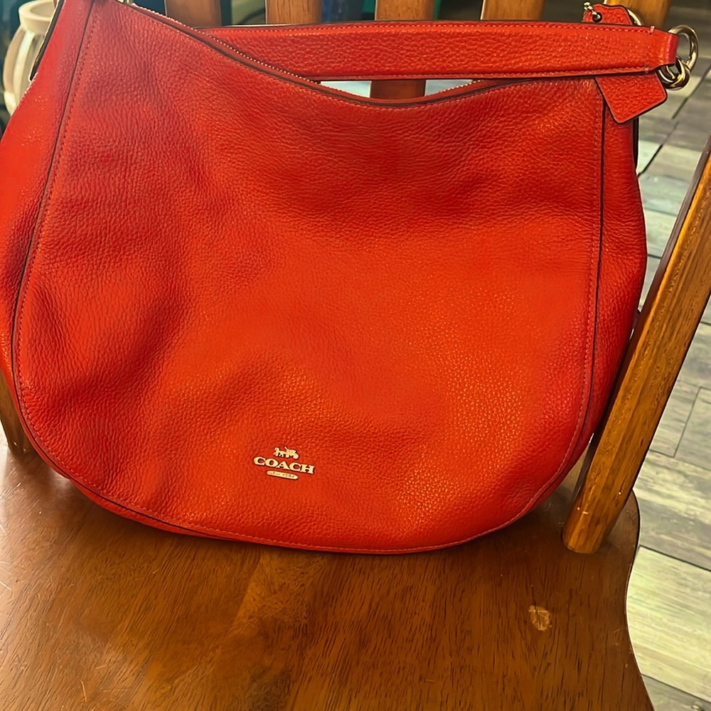 COACH Red, Large, Pebbled leather Hobo bag Gently used , great condition